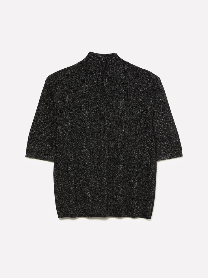 Black sweater with lurex inserts - women's high neck sweaters - Black | Sisley image number 2